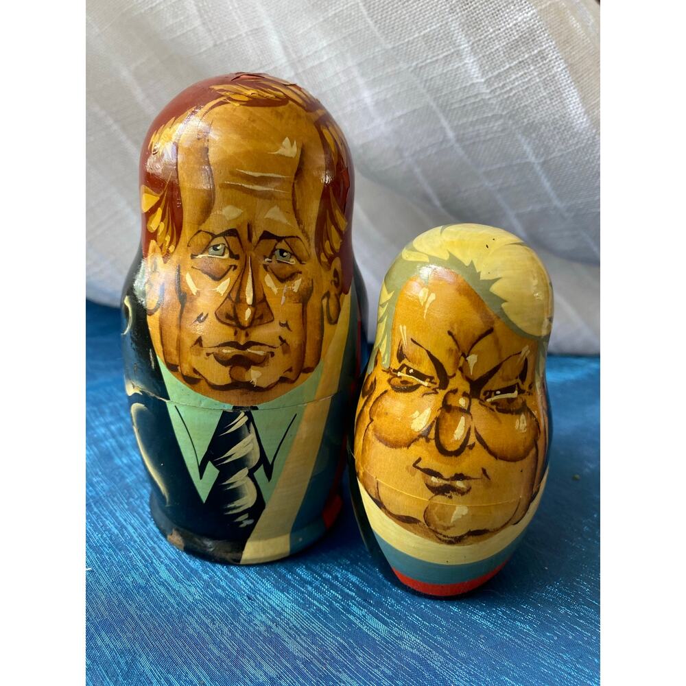 vintage hand-painted Russian wooden nesting doll 2 pc look photos